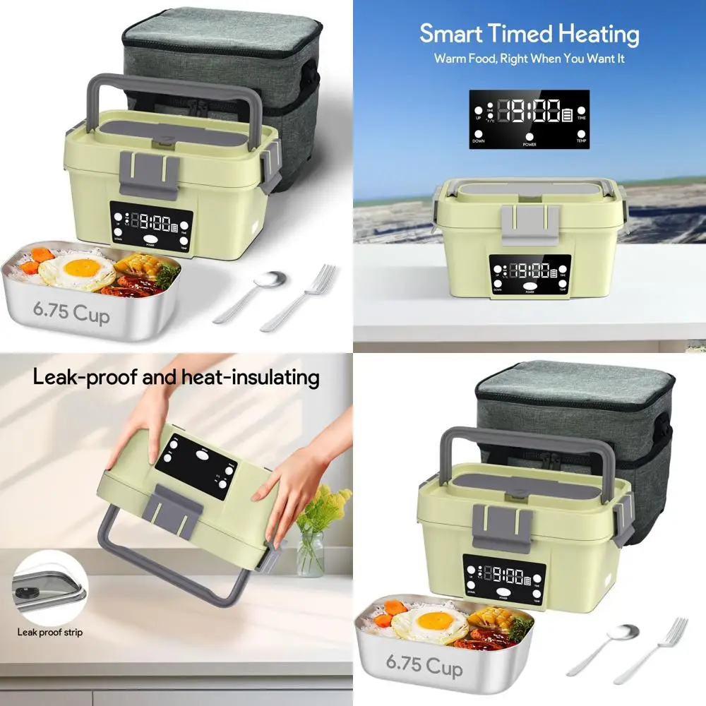 

Portable Rechargeable Electric Lunch Box, 6.75 Cups, 212°F Food Warmer, Ideal for Office, Travel, Outdoors (Pale Green)