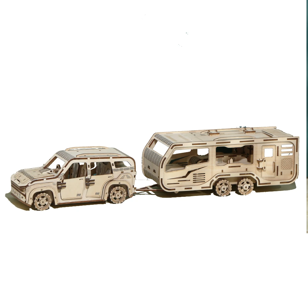 

3D Travel Caravan Cars Wooden Puzzles Jigsaw Toys Kids Constructor Bricks Kits Model To Build for Adults DIY HandCraft RV Trucks