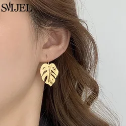 SMJEL Vintage Metal Big Leaf Earrings for Women Summer Monstera Jewelry Fashion Palm Leaves Earings Statement Piercing Brincos