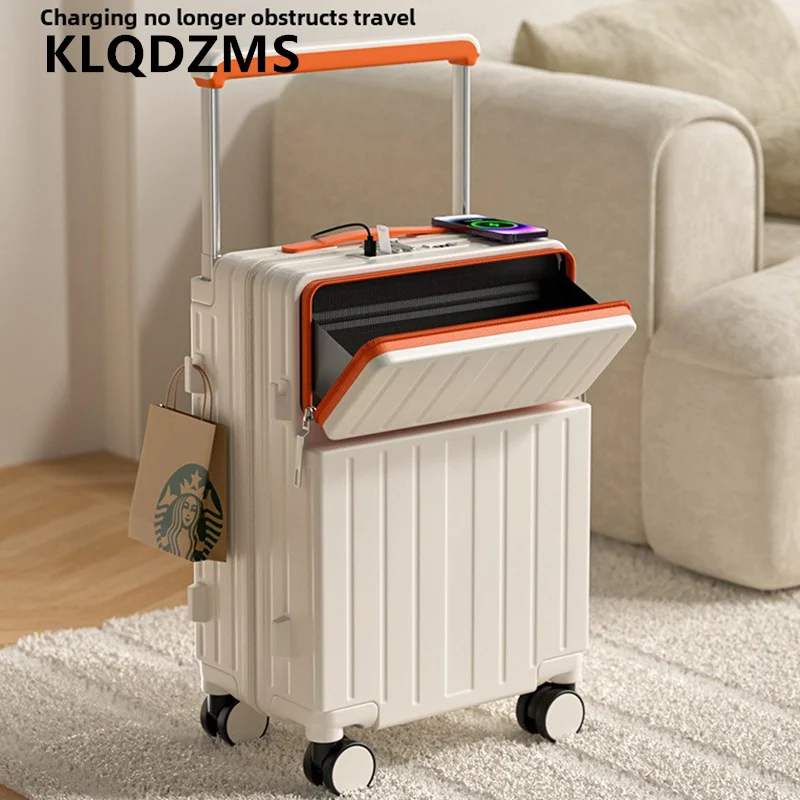 

KLQDZMS Men's Luggage Front Opening Boarding Case 20"22"24"26 Inch Laptop Trolley Case Women's ABS+PC Handheld Travel Suitcase