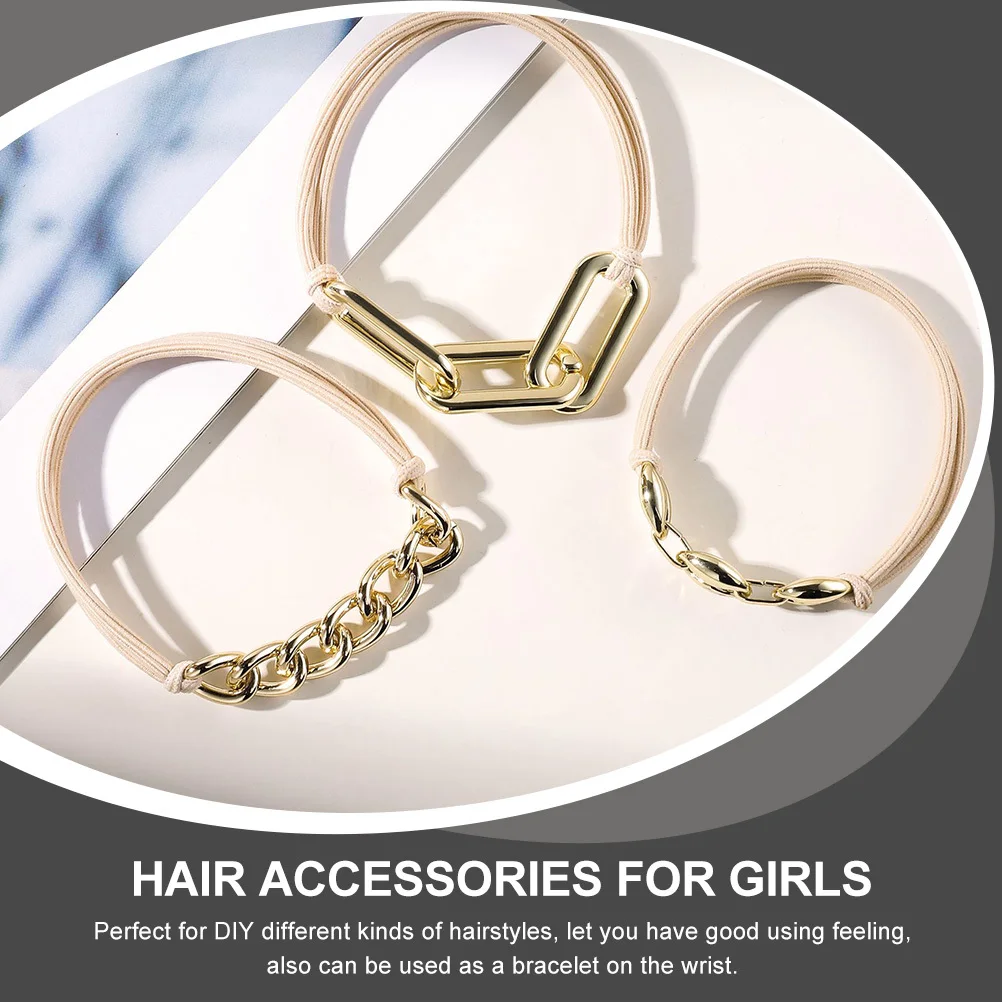 

6Pcs Metal Chain Hair Ties Elastic Hair Bands Minimalist Style Versatile for Parties Dates Proms Girls Bracelets