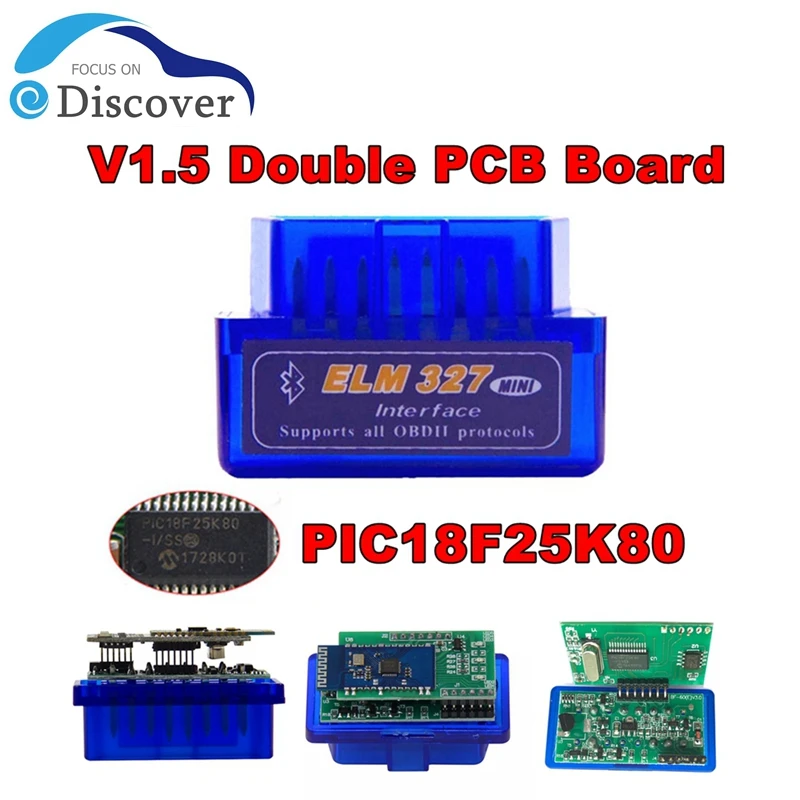 Dual Double 2PCB PIC18F25K80 chip Firmware 1.5 ELM327 V1.5 OBD2 Scanner Code Reader Tool MINI Inter Face