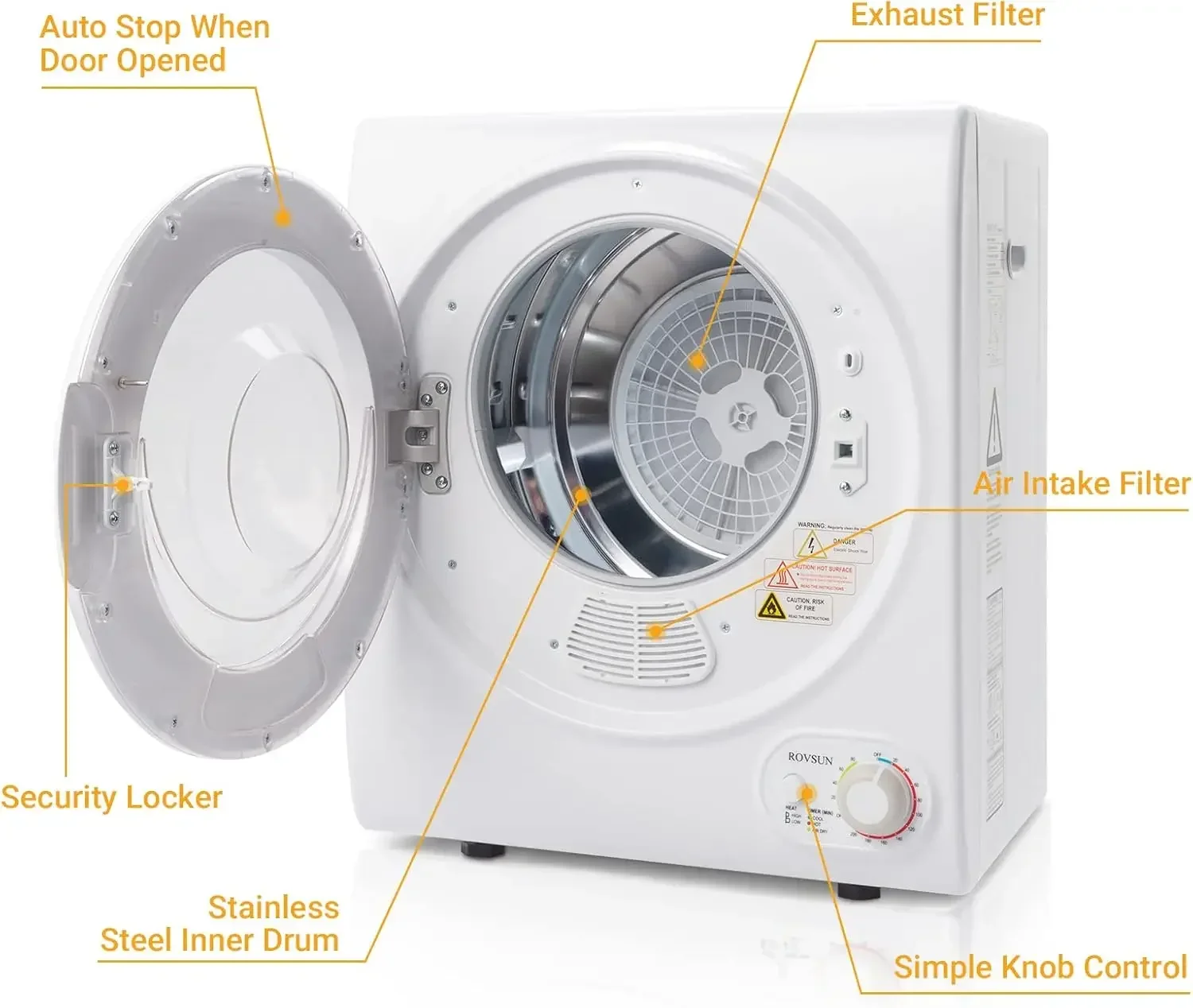 ROVSUN-Sèche-linge portable avec baignoire en acier inoxydable, sèche-linge haut de gamme, chargement frontal, machine simple, 110V