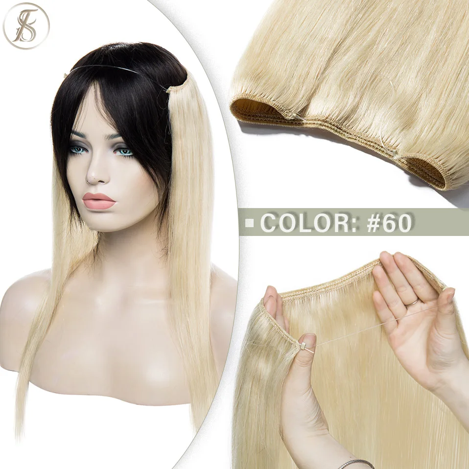 TESS Natürliche Haar Extensions Bundles Menschliches Haar 16-24inch 60g-80g Draht In Haar Extensions gerade Haarteil Unsichtbare Fisch Linie – Detail 14