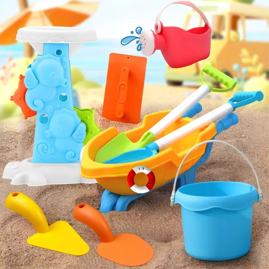 Criativo multicolorido praia brinquedos conjunto de plástico dobrável balde escavação areia kit rega chaleira crianças brinquedo areia unisex