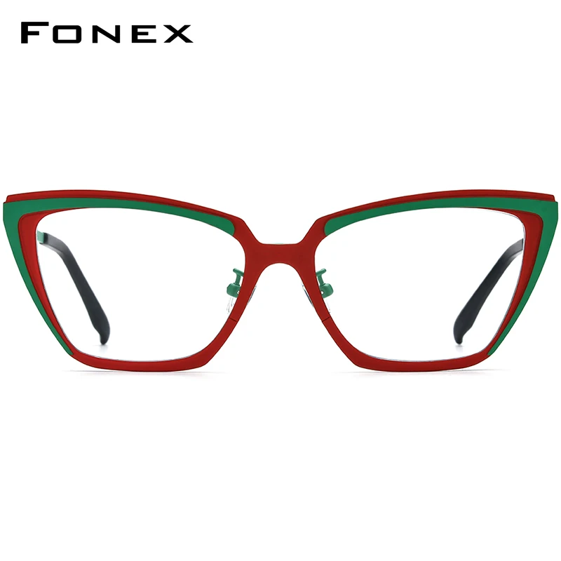 FONEX Titanium Glasses Frame Women New Fashion Brand Design Big Size Cat Eye Eyeglasses Ultralight Cateye Oversize Eyewear 85809