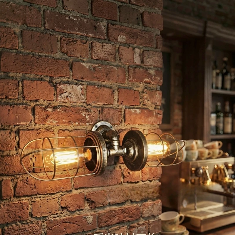 Retro American wrought iron wall lamp industrial style double-headed homestay restaurant wall decoration creative indoor