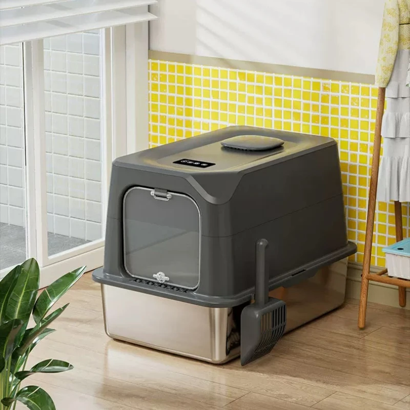 Caja de arena inoxidable para gatos cerrada desodorizante inodoro - imagen 4