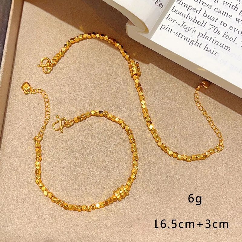 100% Real 24K Gold Hourglass Disco Beads Bracelet Simple Light Luxury Crushed Silver Gift For Girlfriend