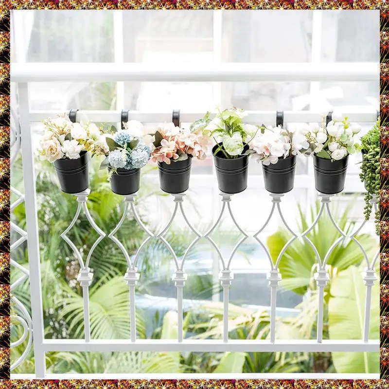 Maceta colgante, cubo de hierro y Metal, maceta para barandilla, soporte decorativo para flores de jardín, maceta colgante duradera (negro)