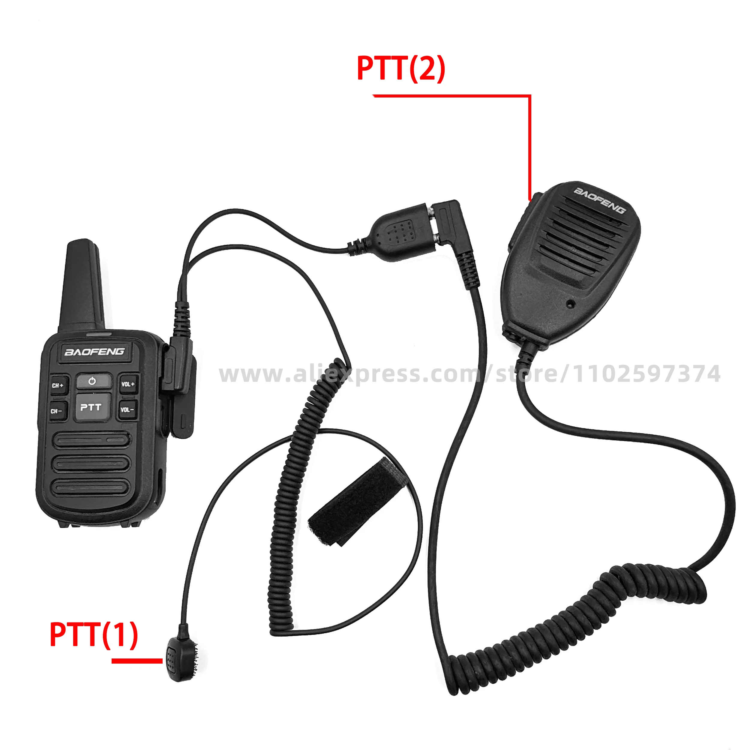 Baofeng-2Pin مع محول أنثى PTT إلى 2Pin، متوافق مع Baofeng UV-5R UV-S9 Plus UV-21 17 Pro Radio K-Type Quansheng K5 K6