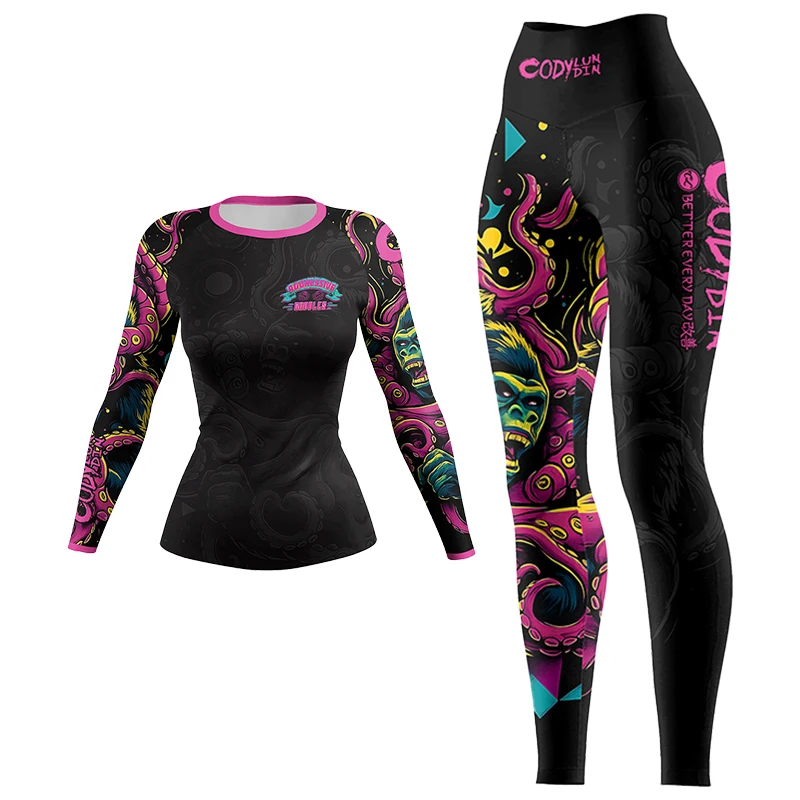 Custoimzed Logo Printing Cody Lundin SPANDEX+POLYESTER Women's Brazilian Jiu jitsu Fighting Running Tactical Ruash Guard 4PCS