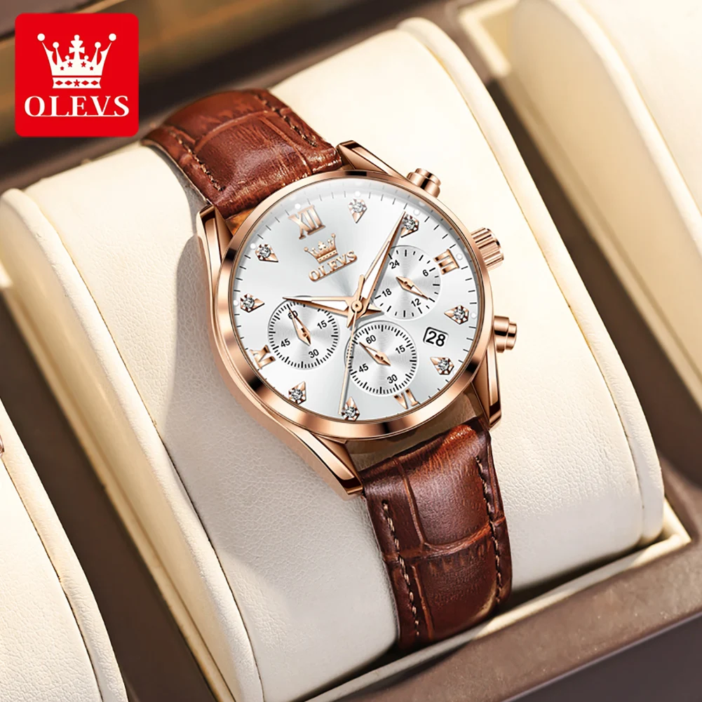 OLEVS Ladies Watches Top Brand Luxury Fashion Stainless Steel Watch Women Chronograph Quartz Clock Waterproof Wristwatch+Box