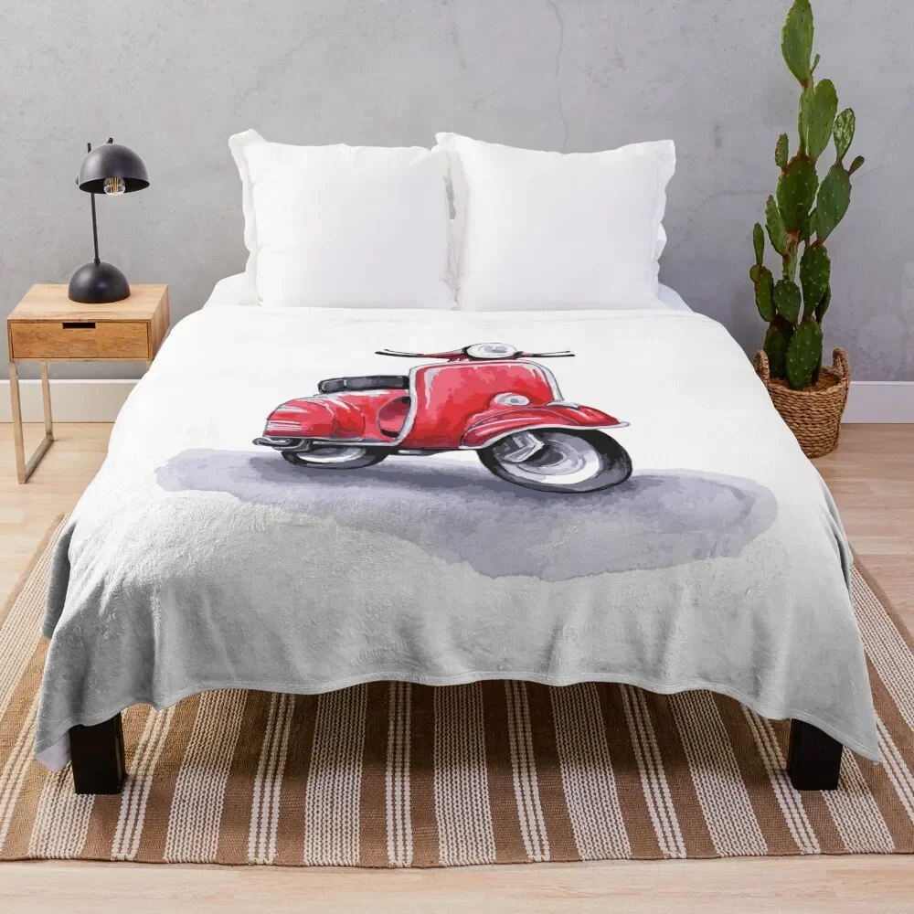 

Red Italian city scooter. Watercolor and graphics. Throw Blanket Designers Summer Cute Plaid Thin Blankets