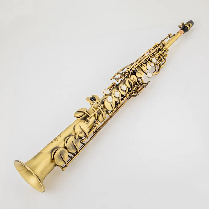 Made in France Brass Straight Soprano Sax Saxophone Bb B Flat Woodwind Instrument Natural Shell Key Carve Pattern