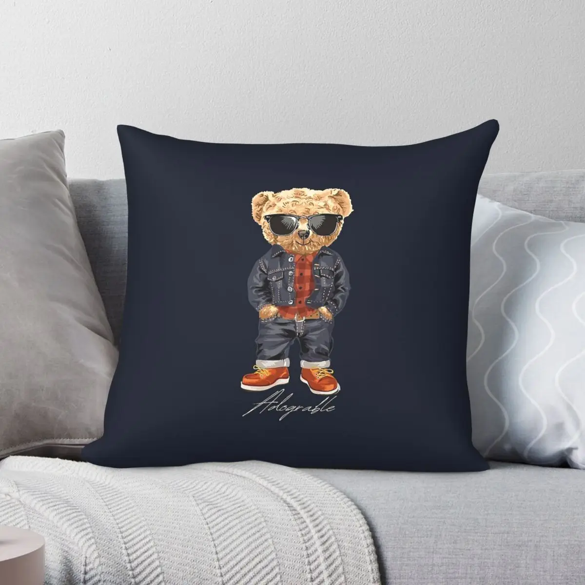 

Hipster Cool Bear Square Pillowcase Polyester Linen Velvet Pattern Zip Decorative Throw Pillow Case Car Cushion Cover