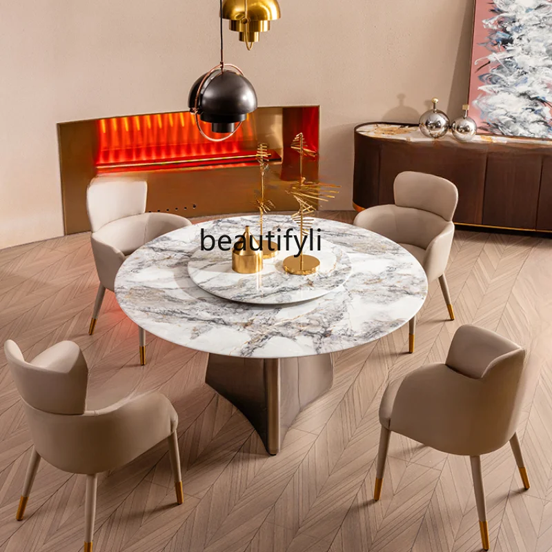 Dining Table Round Turntable Dining Table Large Apartment Villa Marble Dining Table furniture  dinning table set furniture