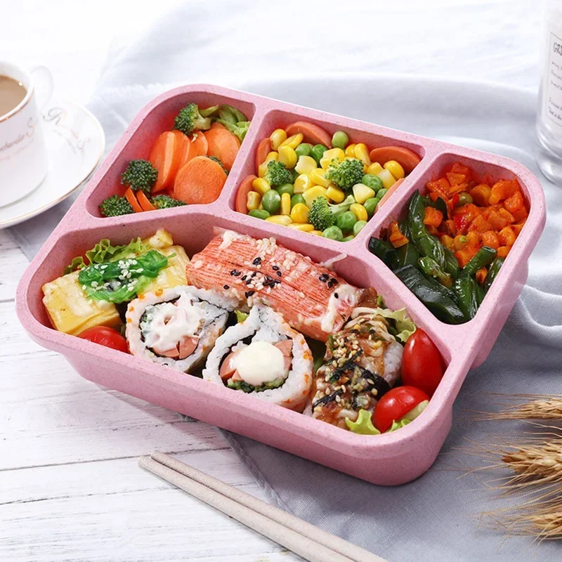 1 Pack Lunch Box Travel Picnic Wheat Straw Microwave Bento Food Fruit Container Storage Box Kids Adult Kids Food Container