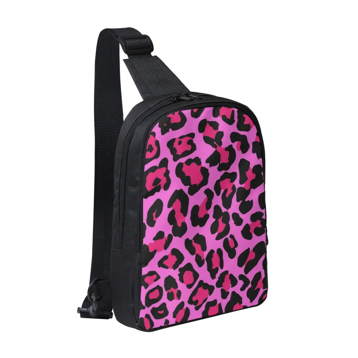 

Hot Pink Leopard Print Chest Bag Men Sling Crossbody Backpack Chest Bag Traveling Hiking Daypack Shoulder Bag