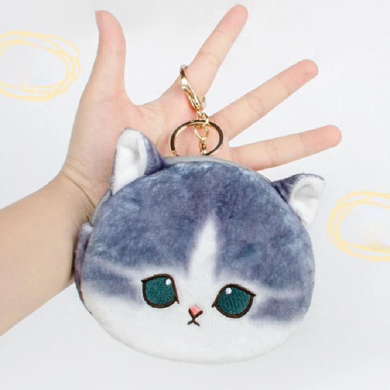 Genuine Mofusand Face Shaped Coin Purse Shark Cat Bag Hanging Accessories Keychain Plush Toy Cartoon Bag Girls' Gift