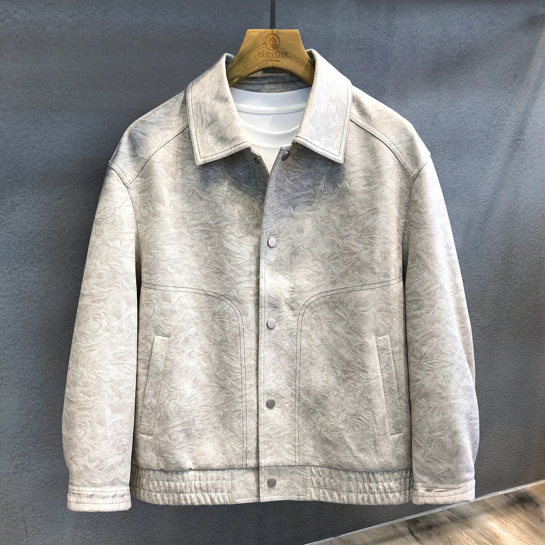 

Dublin High-end Luxury Frost Pattern Roller Printed Rebel-style Leather Jacket for Men 2025 Autumn Notched Collar Leather Coats