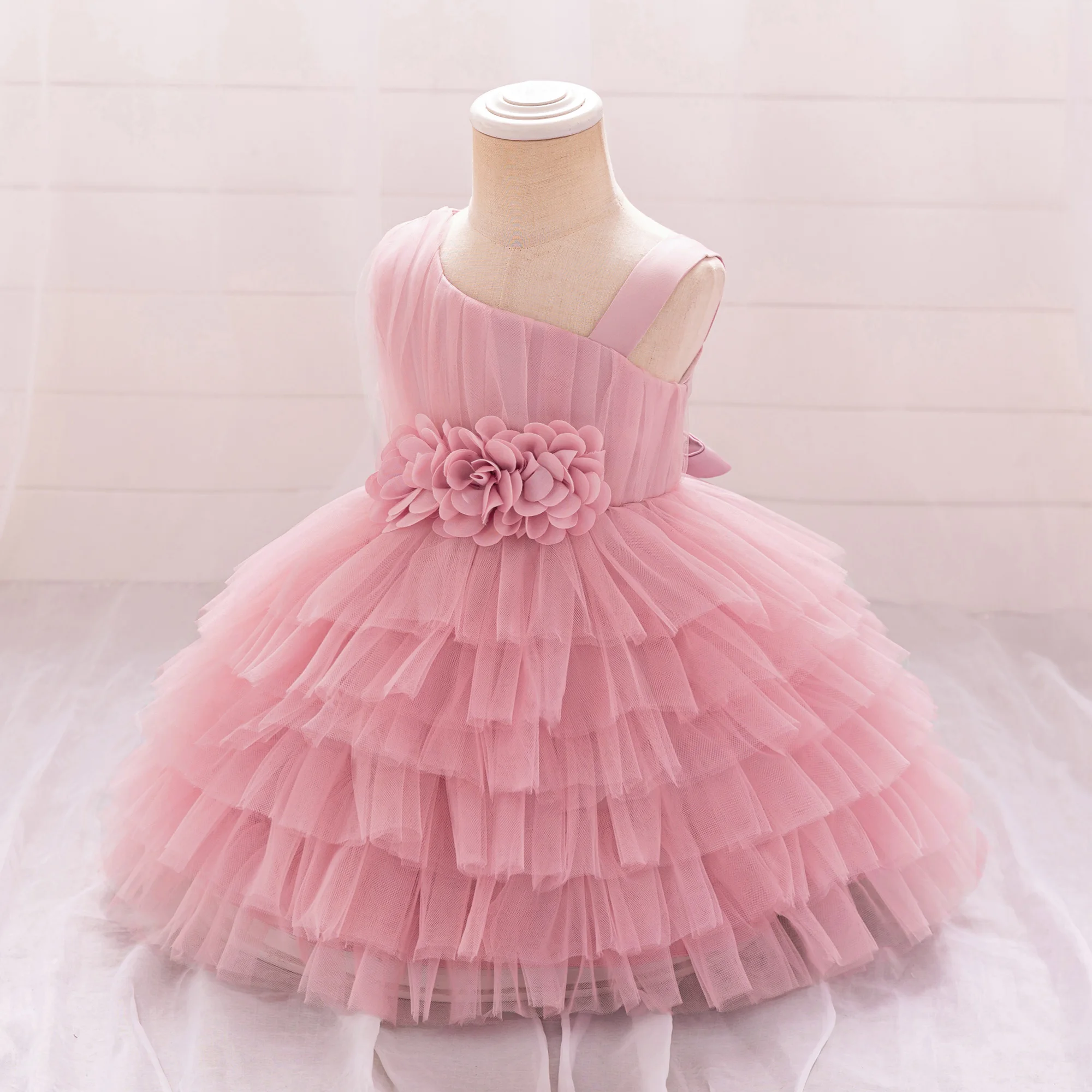 Elegantes lila Blumen-Hochzeits-Prinzessin-Kleid für Mädchen, Baby, Vintage-Spitze, Geburtstagskleid, Kleinkind, Mädchen, Schleife, Sommermode, Kleider – Detail 9