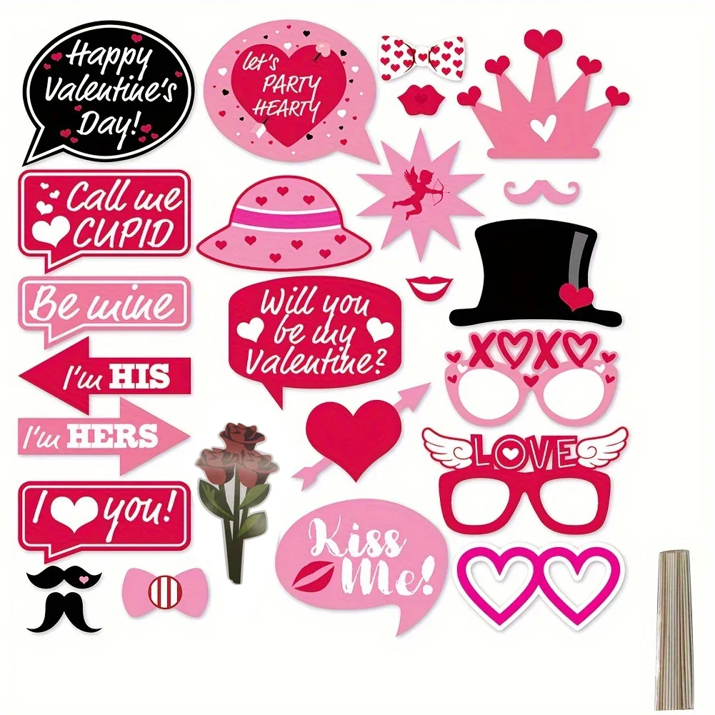 

25pcs Valentine's Day Wedding Photo Booth Props, Suitable For Party Gathering, And Family Party Decoration, Creative Small Gifts