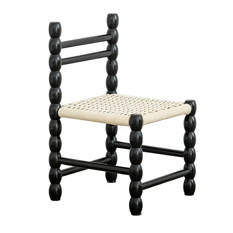 Celebrity Backrest Gourd Small Stool French Light Luxury Solid Wood Dining Chair Japanese Design Retro Rope Braided