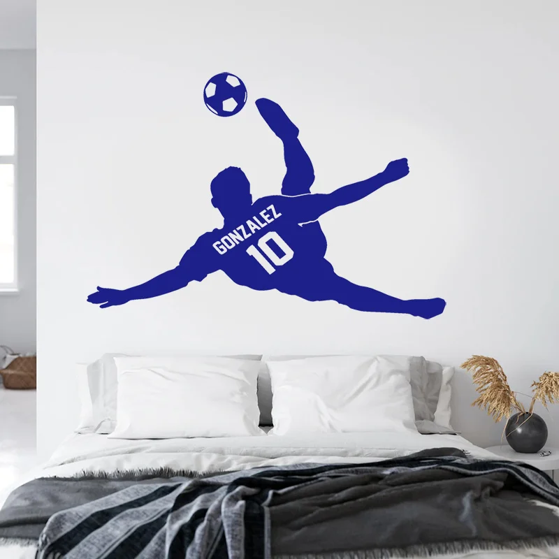 Personalized Soccer Player Name and Number Wall Sticker Vinyl Home Decor Kids Boys Room Bedroom Sport Football Decals Mural 3N01