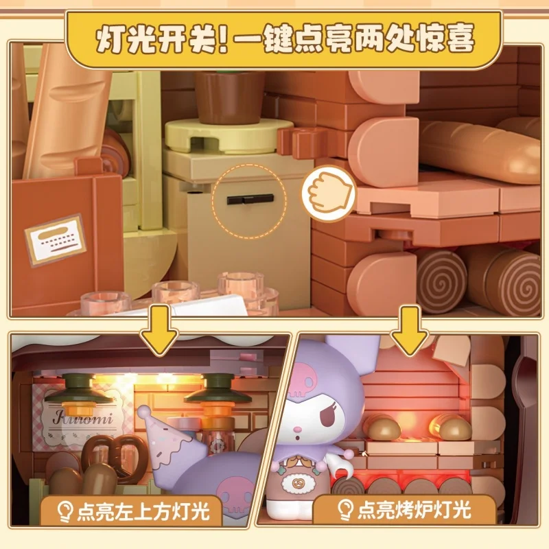 Sanrio Series Building Blocks Bread Party Kuromi Assembly Model Hello Kitty Cinnamoroll Sleep Time Ornaments Toys Kids Gifts