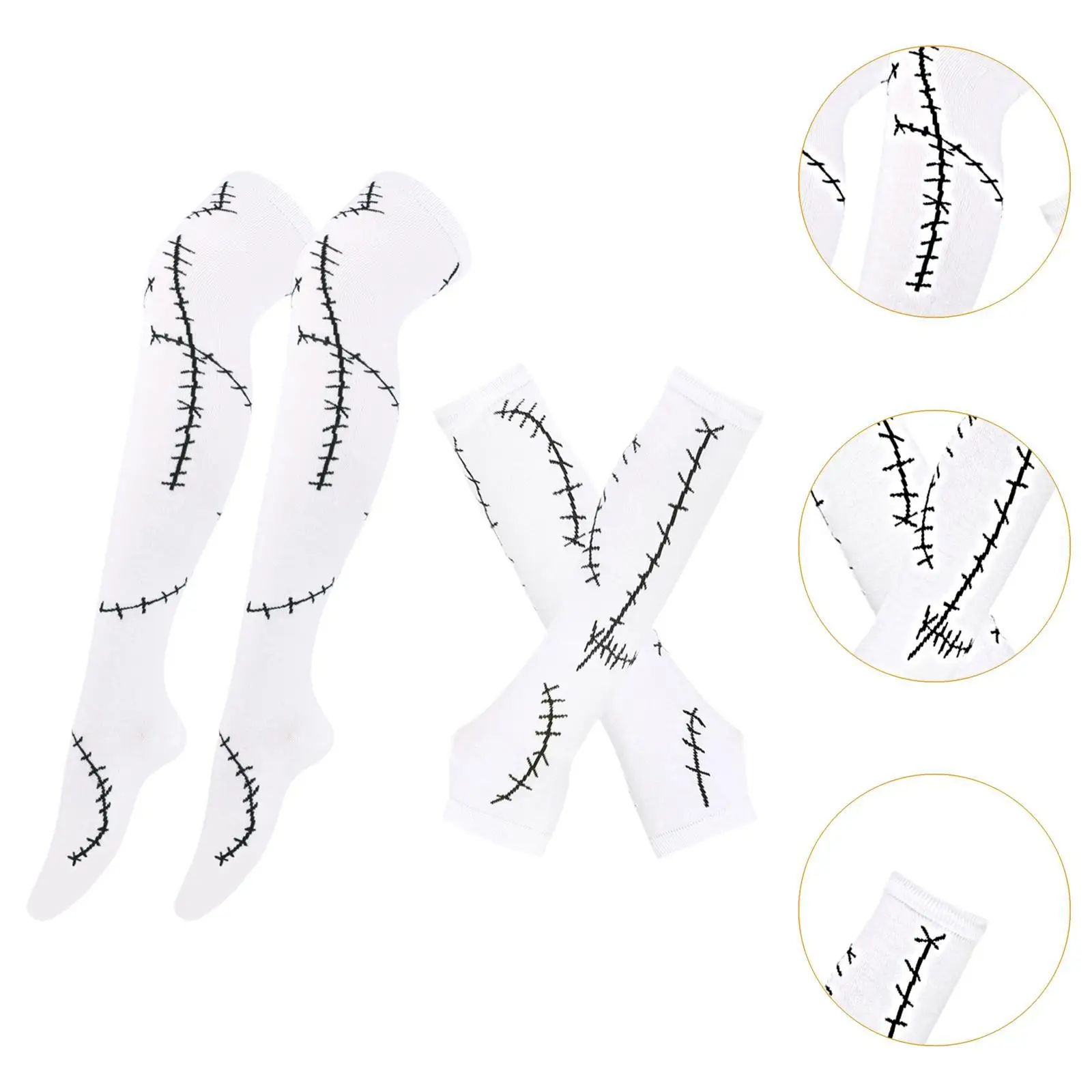 Halloween Costume Stitches Arm Sleeves and Long Socks Lightweight for Women