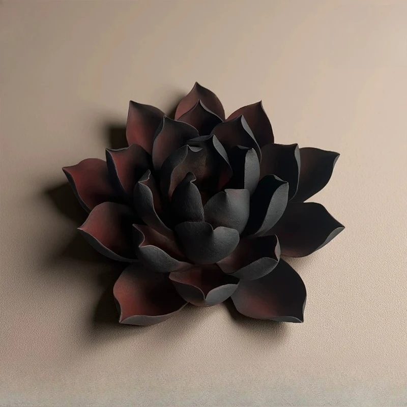 Incense insert ceramic flower hand-squeezed flower black and red lotus incense insert ornament niche birthday gift