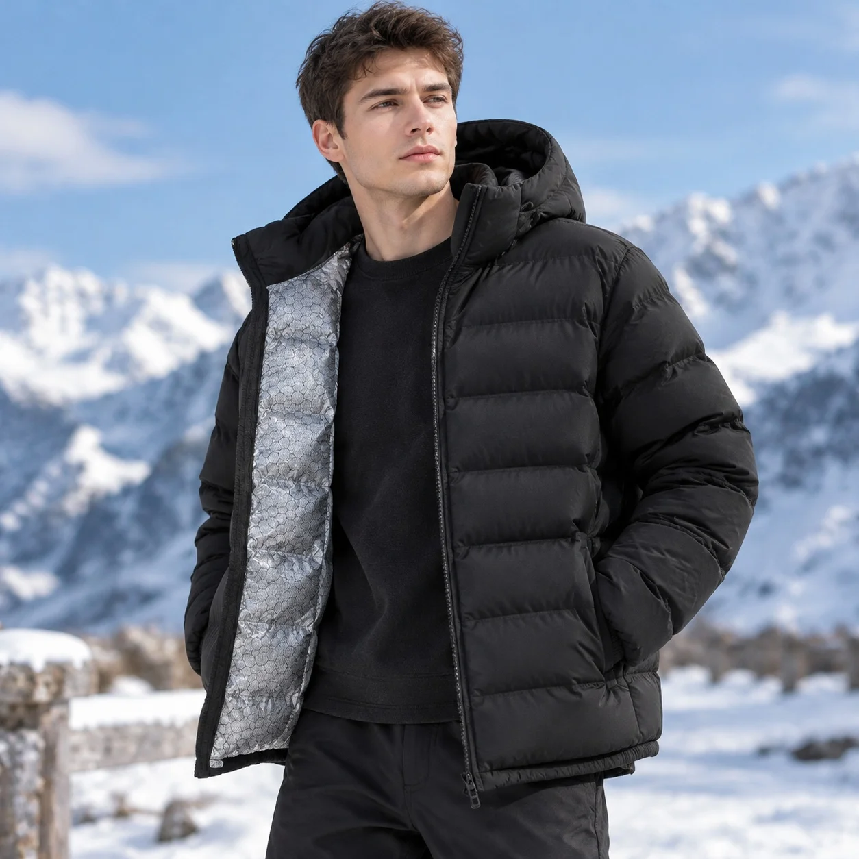 Pocket Casual Coat Regular Length Youthful with Winter Jacket Hooded Autumn Pocket Side Seam Winter Short Length Jacket for Men