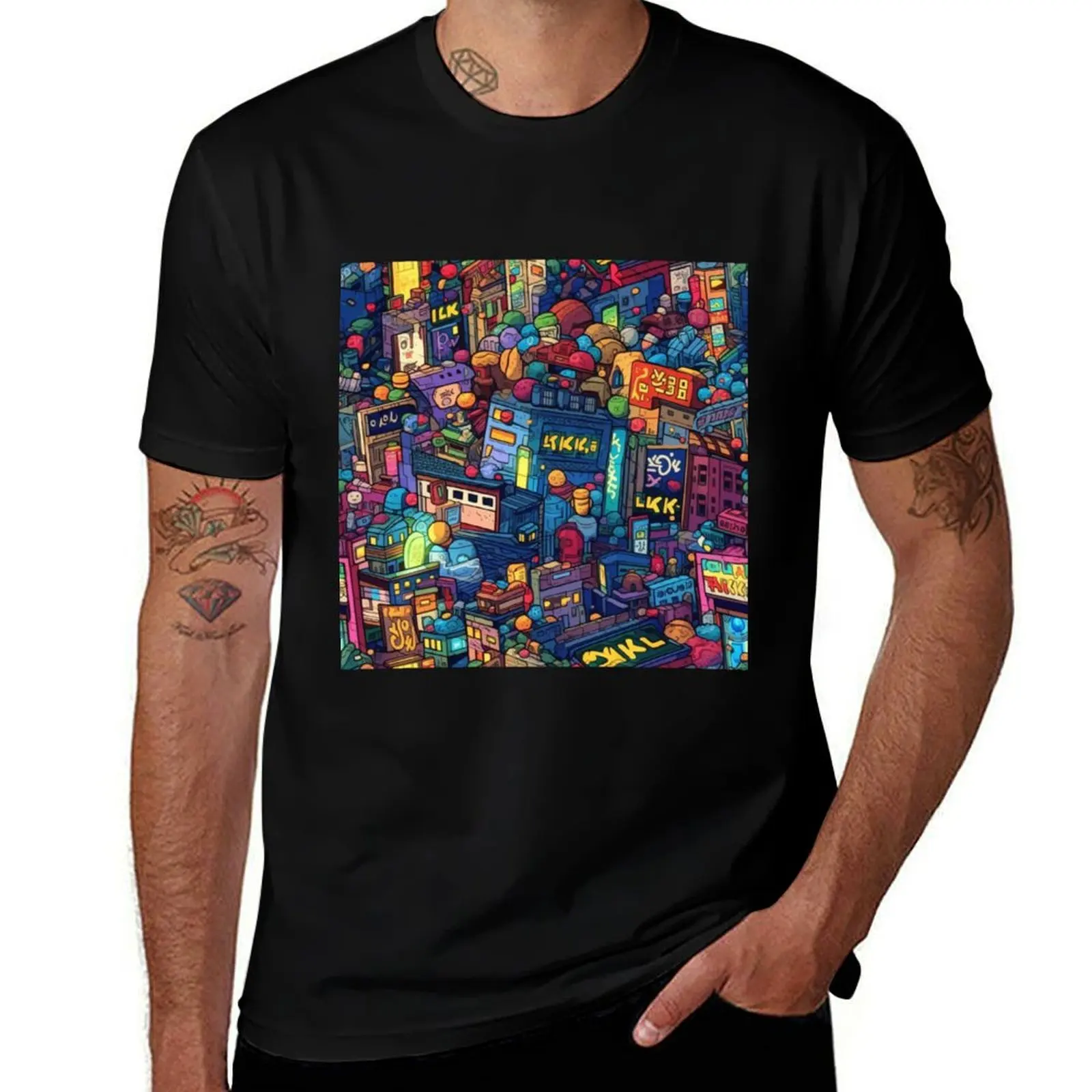 city Nights vibes tile // Vibras de ciudad nocturna pattern T-Shirt sweat sublime t shirt for men