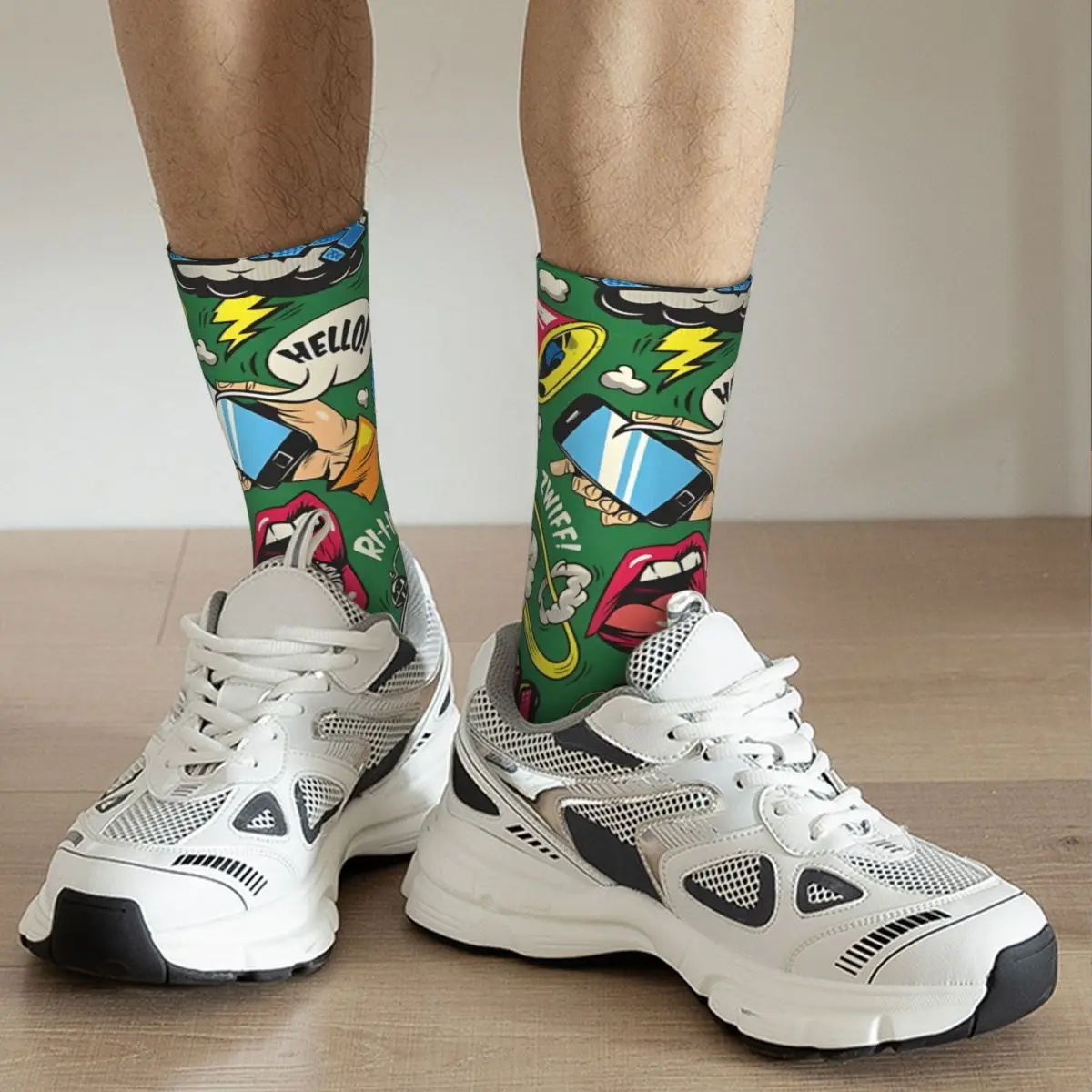 Chaussettes de compression à motif de bande dessinée vintage pour hommes, chaussettes unisexes imprimées, chaussettes d'équipage fantaisie, style de rue