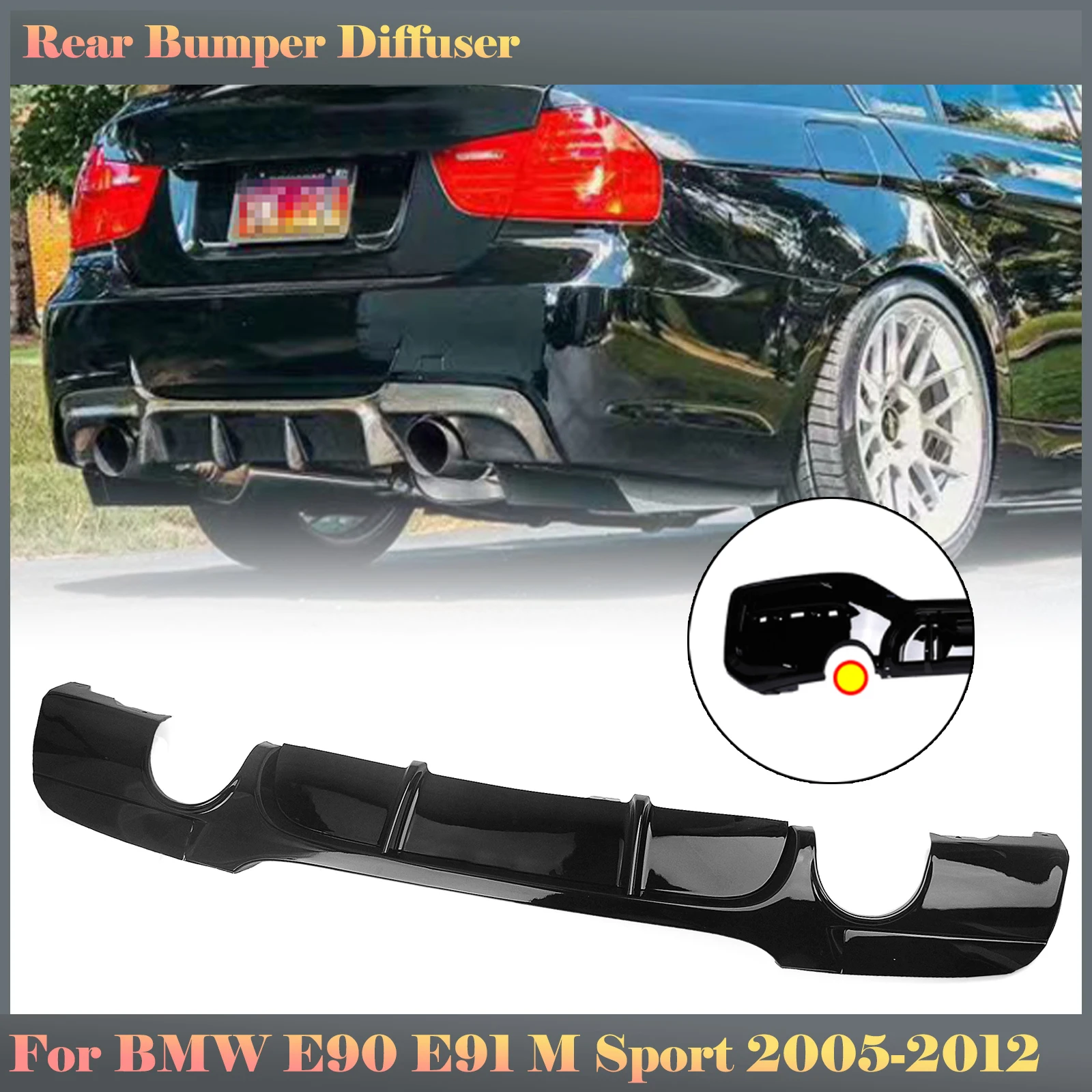 Gloss Black Car Rear Bumper Lip Boot Dual Exhaust Splitter Diffuser Spoiler Plate For BMW E90 E91 M Sport 2005-2012