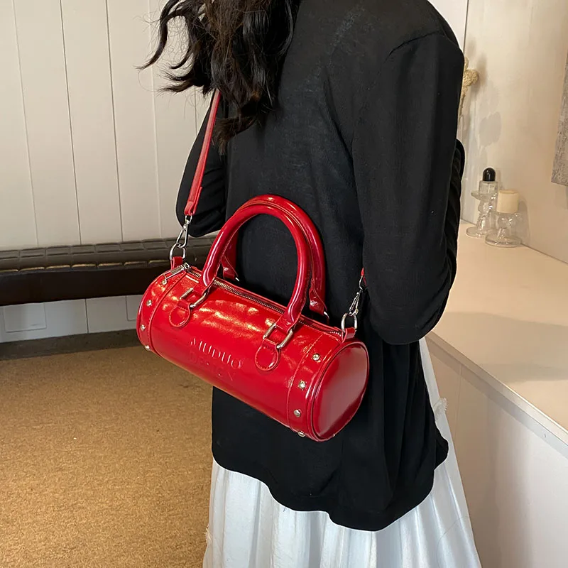 LEFTSIDE Small Rivets Design Underarm Bags For Women 2024 Y2k Korean Fashion Females Bucket Bag Lady Shoulder Bag Red Handbags