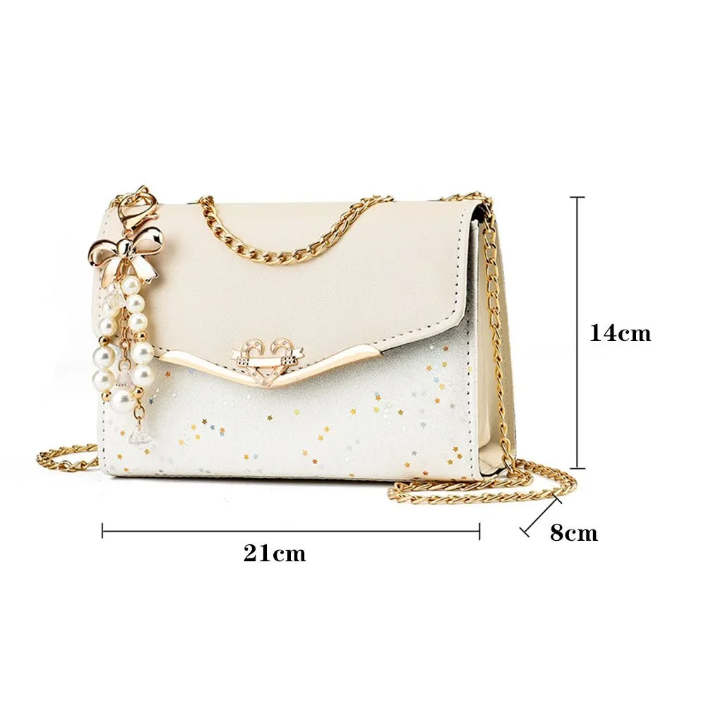 Fashion Bag Women Trendy Sequin Single Shoulder Bags Mobile Phone Pouch Ladies PU Leather Handbag with Tassel Pendant