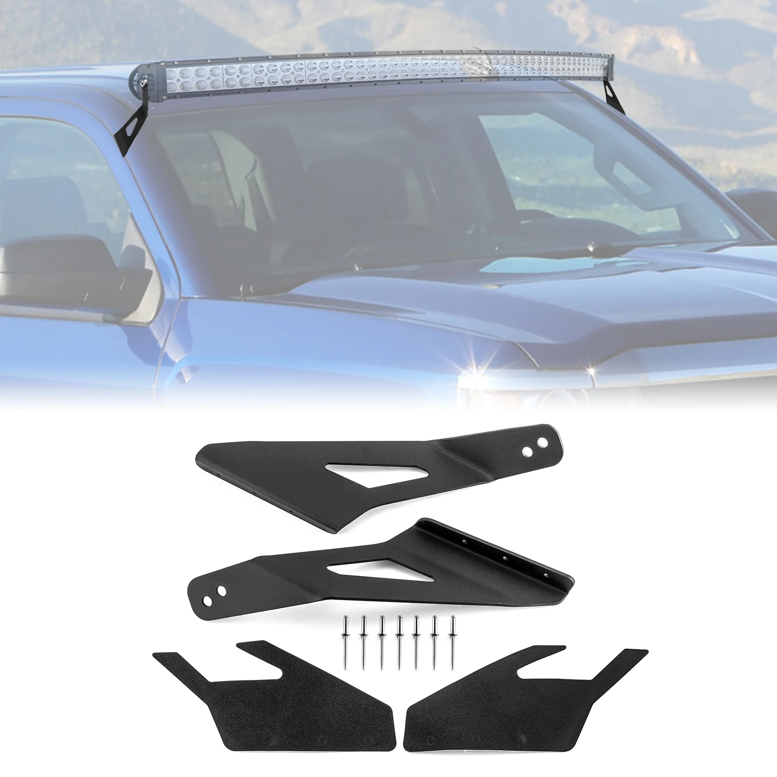 

Подходит для 52-дюймовых изогнутых светодиодных фар на крыше, крепление/кронштейн для Chevy Silverado Suburban Tahoe и GMC Sierra Yukon 2014-2018