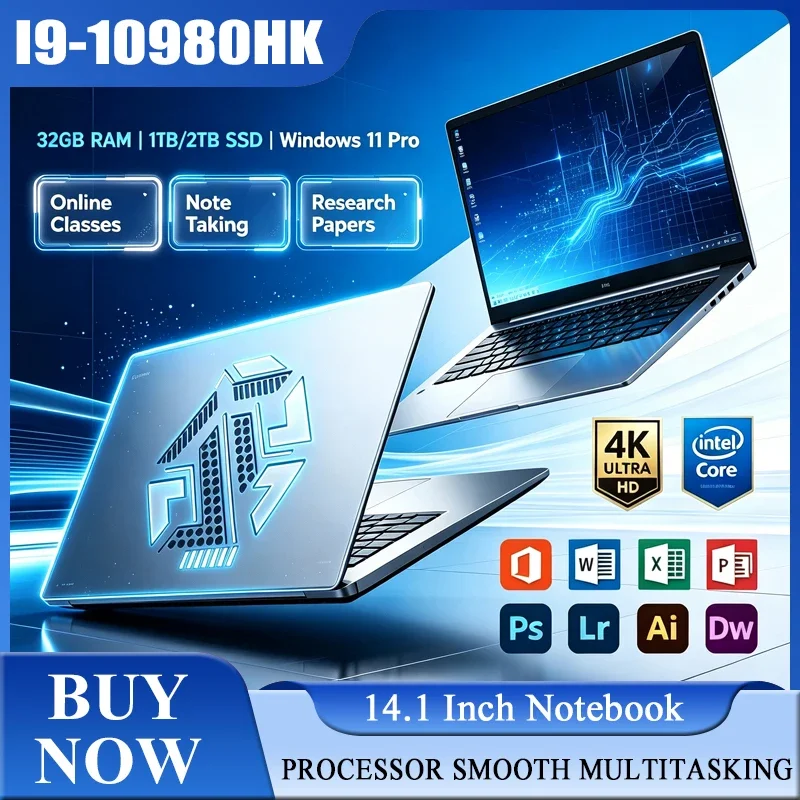 14.1 Inch Full HD IPS Laptop 120Hz Screen Intel Core I9-10980HK 32GB RAM 2TB SSD Backlit Keyboard Long Battery Life Windows 11