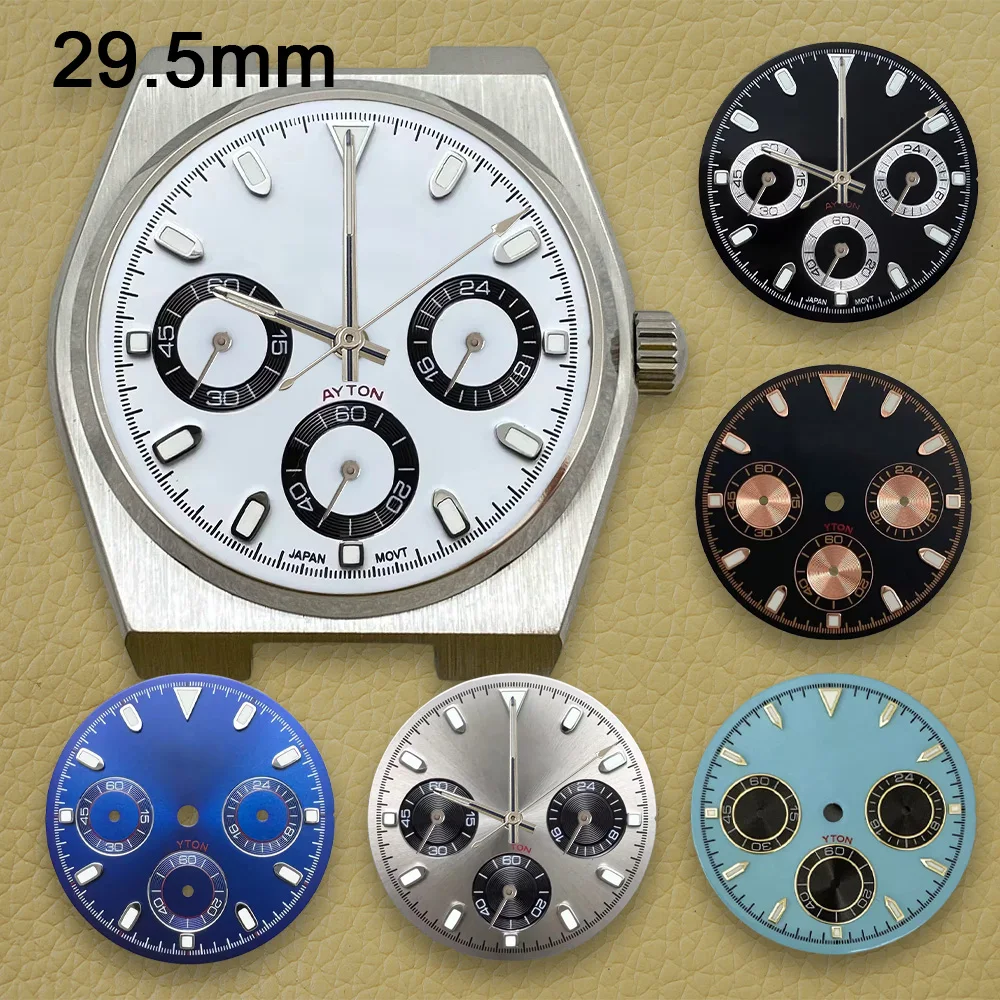 Fit 39mm watch cases 29.5mm S Dial DTN Panda Dial Fit VK63 Japan Movement Green Luminous Watch Modification Accessories tools