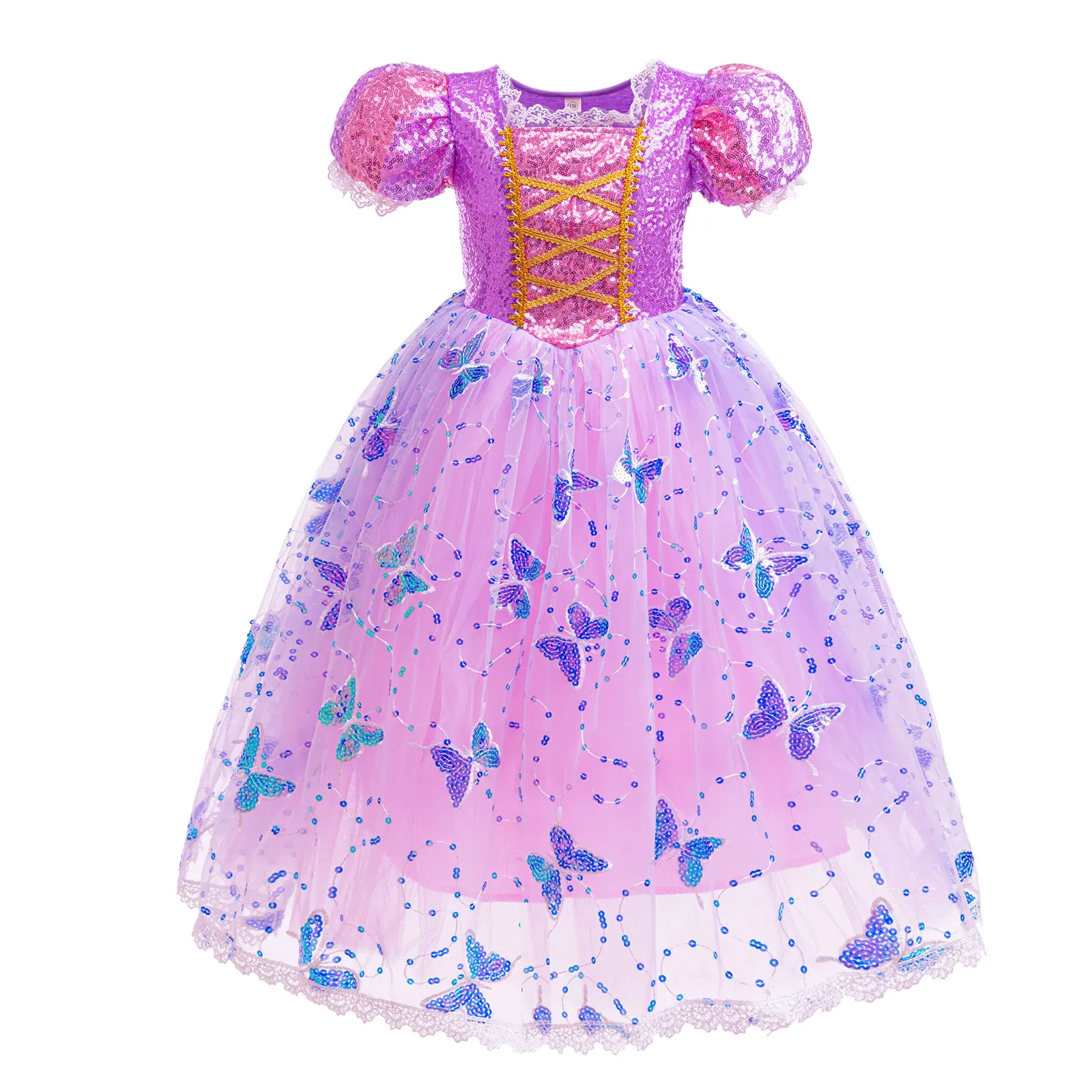 Girl Exquisite Purple Princess Dress Butterfly Glitter Pattern Birthday Party Ball Gown Kid Fairy Rapunzel Cosplay Fancy Costume