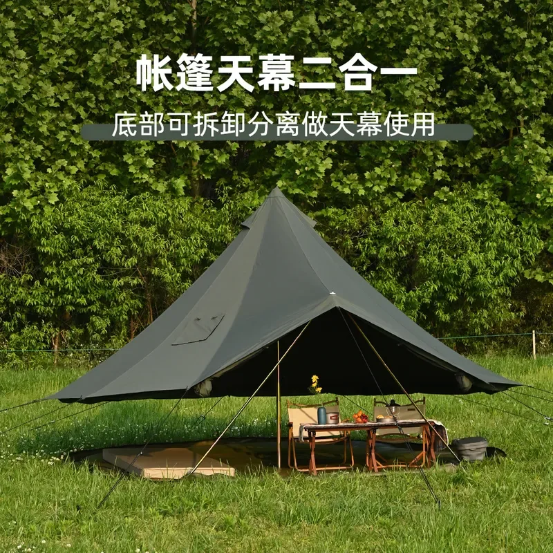 Outdoor Pyramid Cotton Tent Portable Folding Yurt Style Rainproof Camping Tent for Winter Hiking and Backpacking Adventures