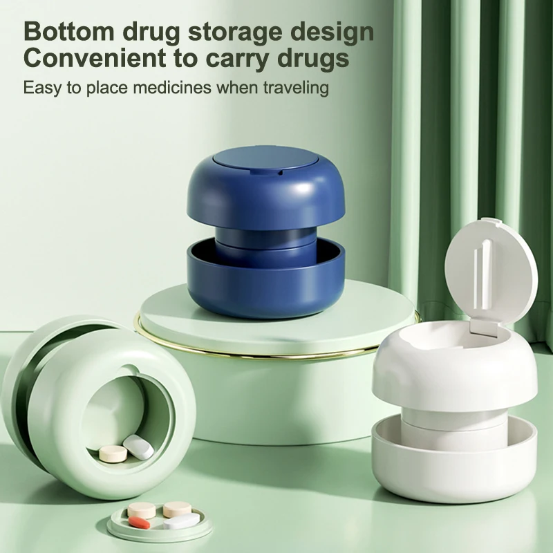 1pc 2 In 1 Tragbare Pille Grinder & Cutter Multifunktionale Pille Grinder Edelstahl Klinge Pille Schneiden Dispenser Organizer