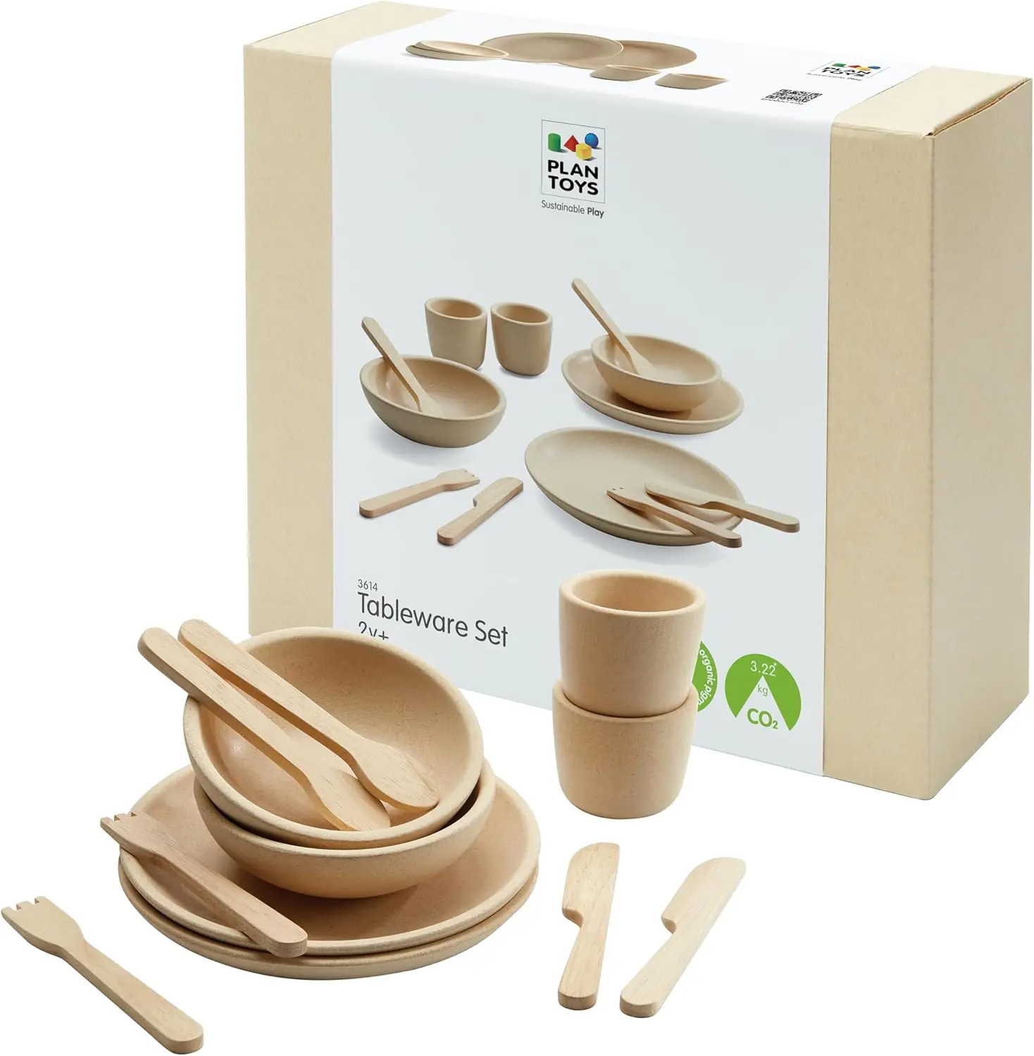

16-Piece Wooden Tableware Set for Pretend Play | Eco-Friendly Kitchen Toy with Plates, Cups, Bowls & Utensils