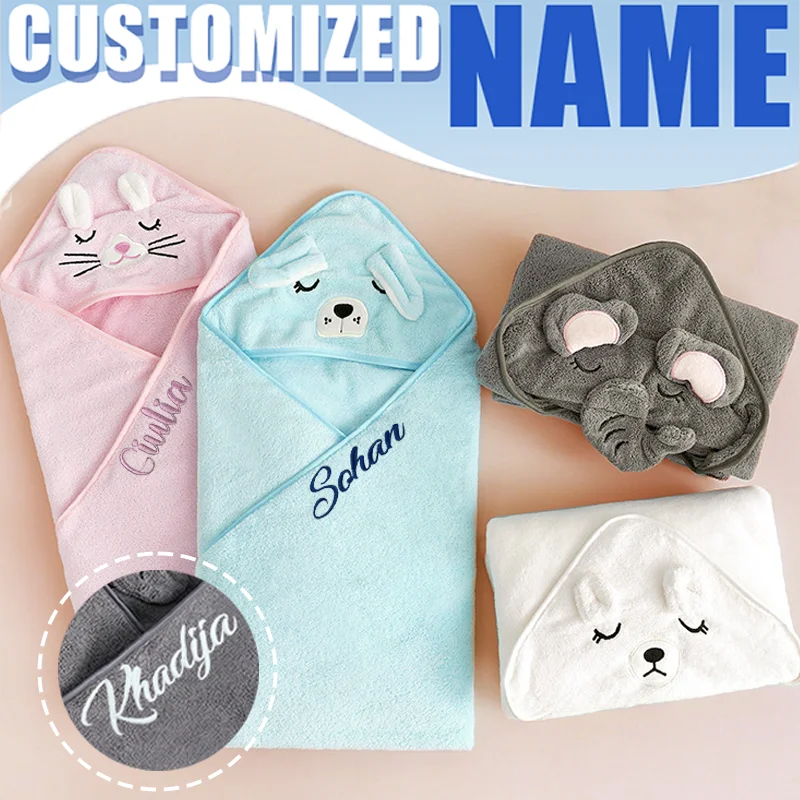 

Детское банное полотенце с капюшоном и индивидуальным именем, в виде мультяшного животного, мягкое, впитывающее, для новорожденных - уникальный подарок на выписку/на рождение ребенка