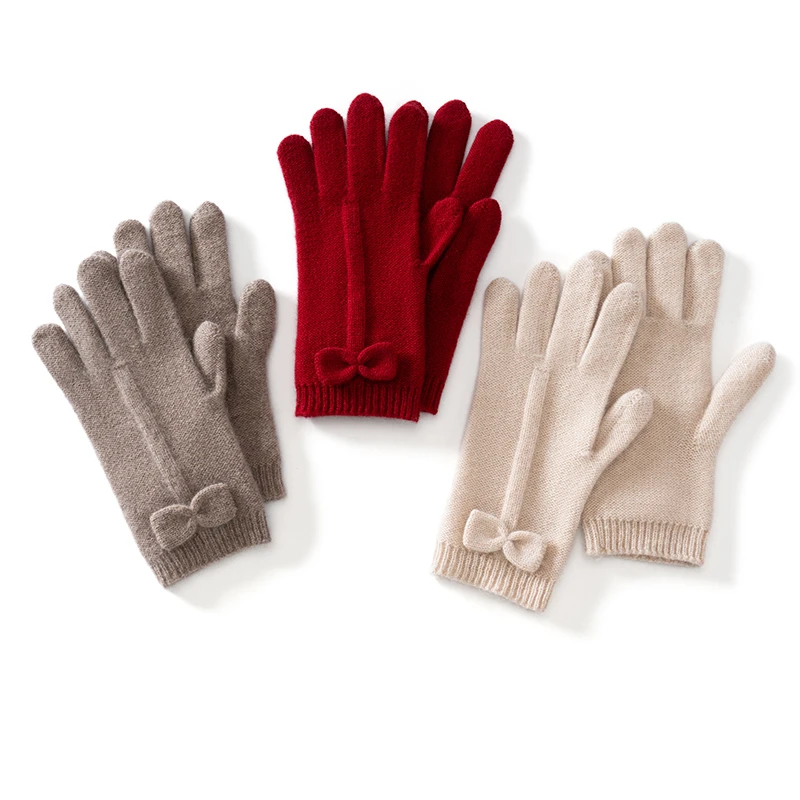 100-カシミヤ手袋ボウニットカフレディフィンガーホール冬女性暖かいソフト豪華な質感の手袋女性-2026-新しい