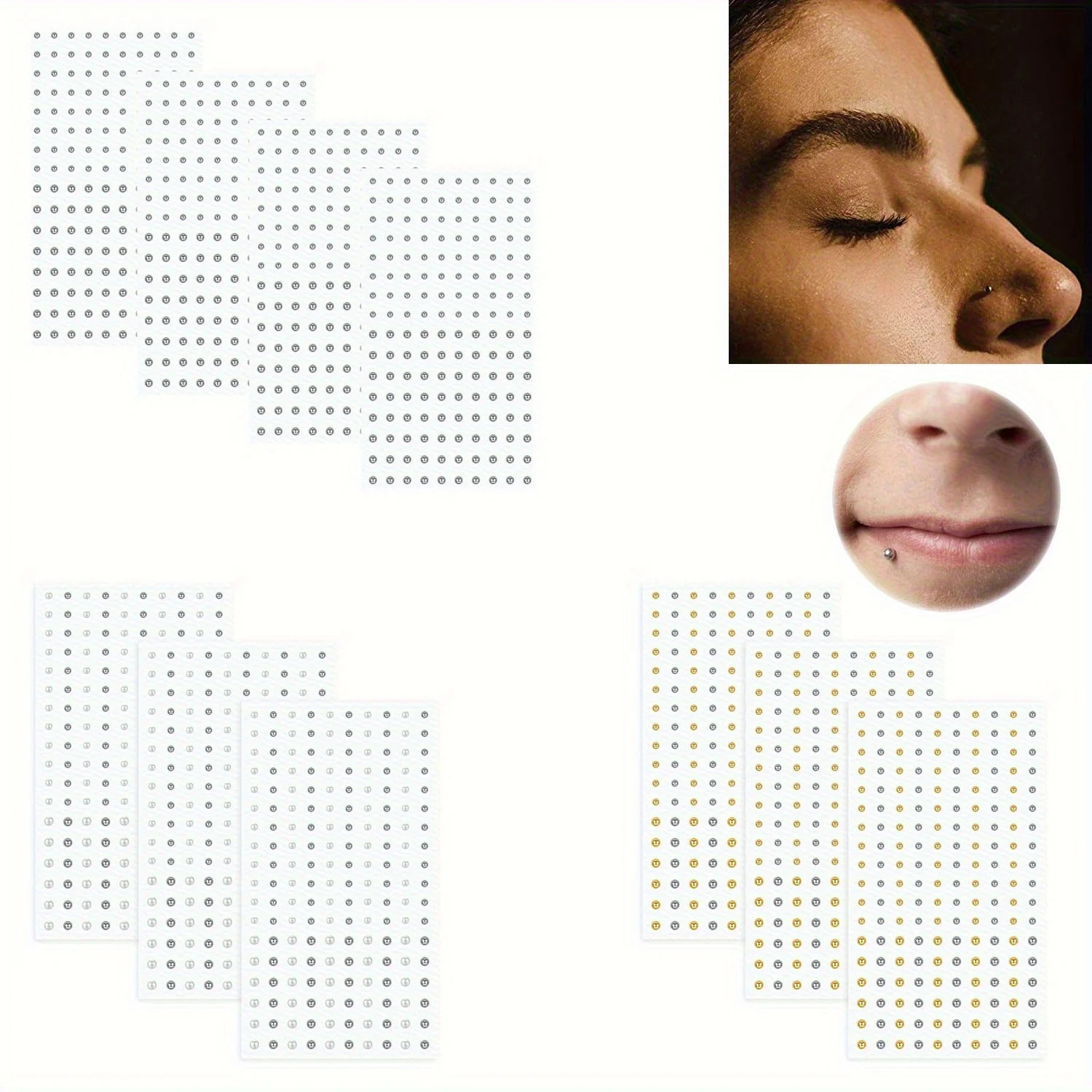 Fake Eyebrow Piercing Fake Lip Labret Studs Stick On Fake Nose Stud Facial Piercing Adhesive Face Jewelry Non Piercing Skin