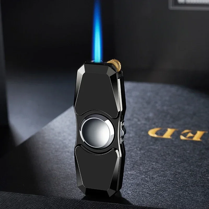 Cool Metal Fingertip Rotating Windproof Lighter, Blue Flame Torch, Grinding Wheel Lighter, Direct Smoking Accessories