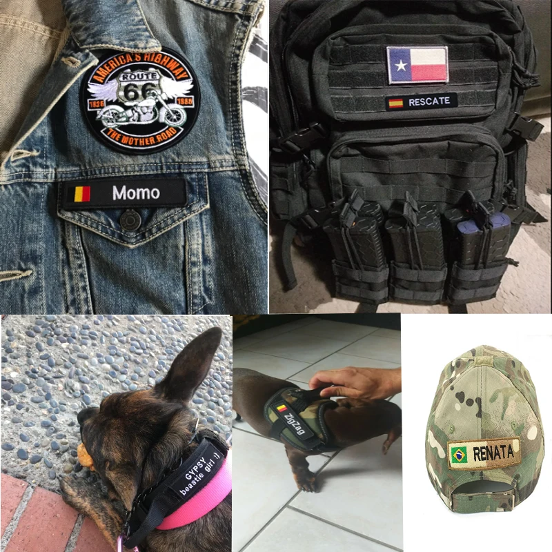 National Flag Embroidery Custom Name Patches Stripes Badges Sticker Iron On Sewing On Hook&Loop For Clothing Hat Backpack Collar